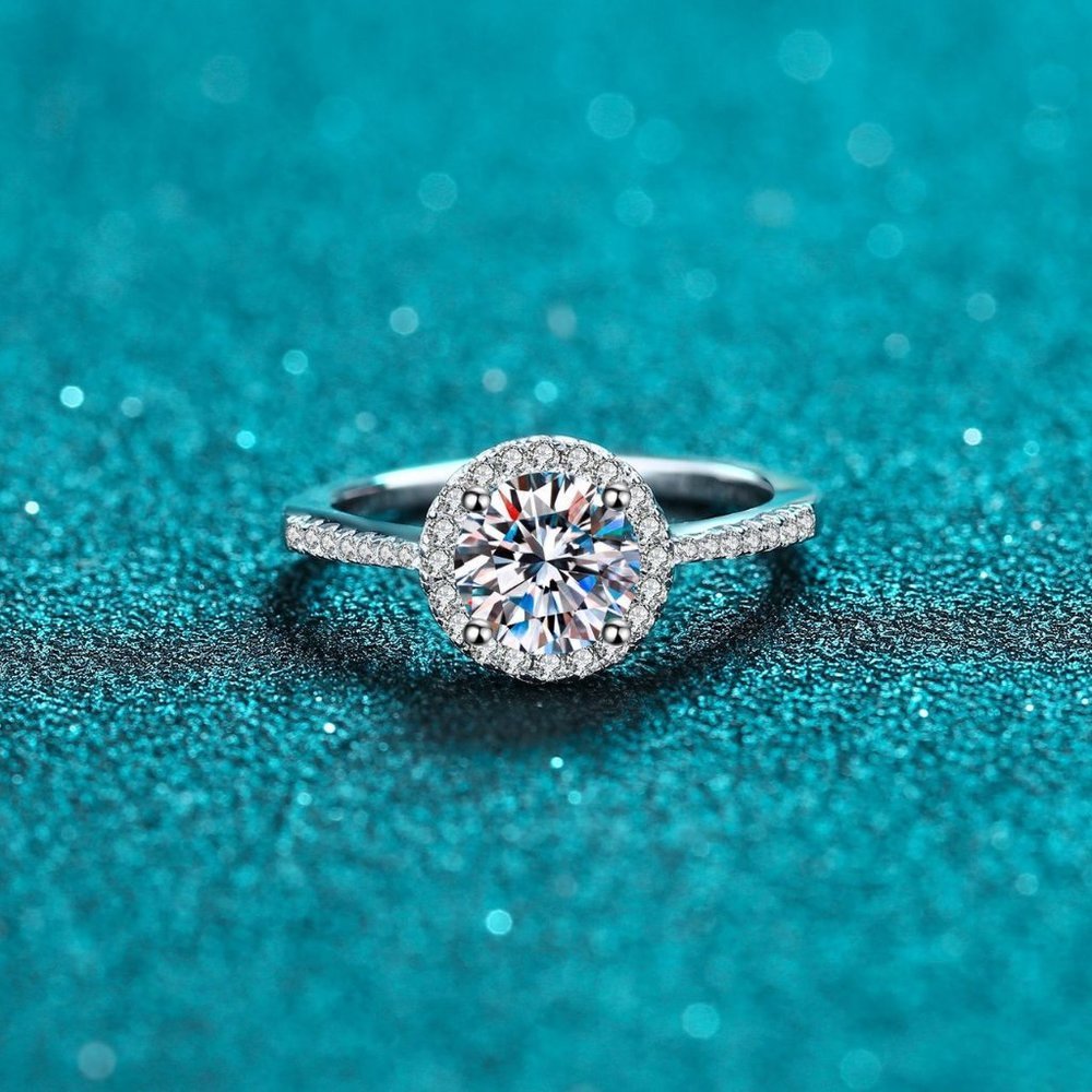 Certified 2ct. t.w. Diamond Moissanite Halo Ring NEW - Picture 5 of 8